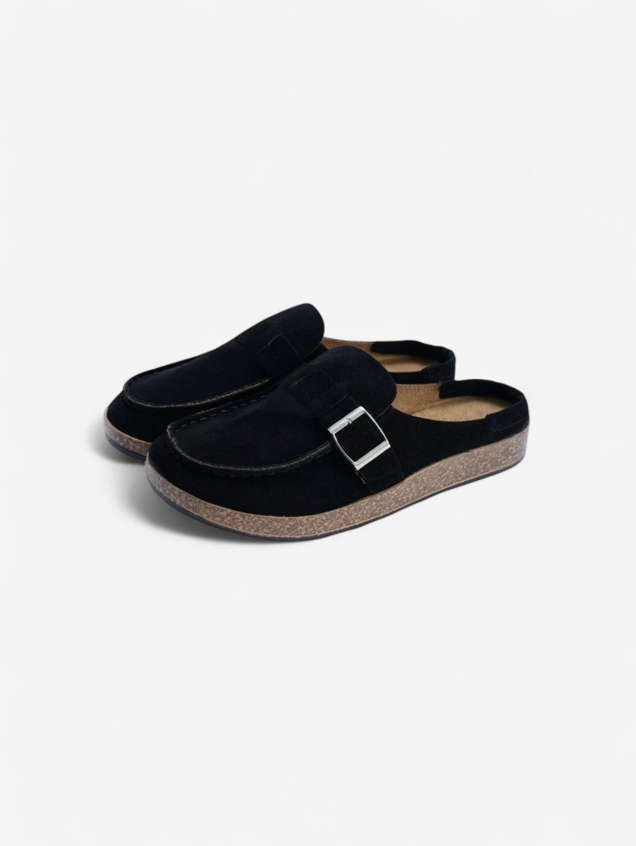 Jada Slip-On Mules | Faux Suede Clogs with Buckle Detail