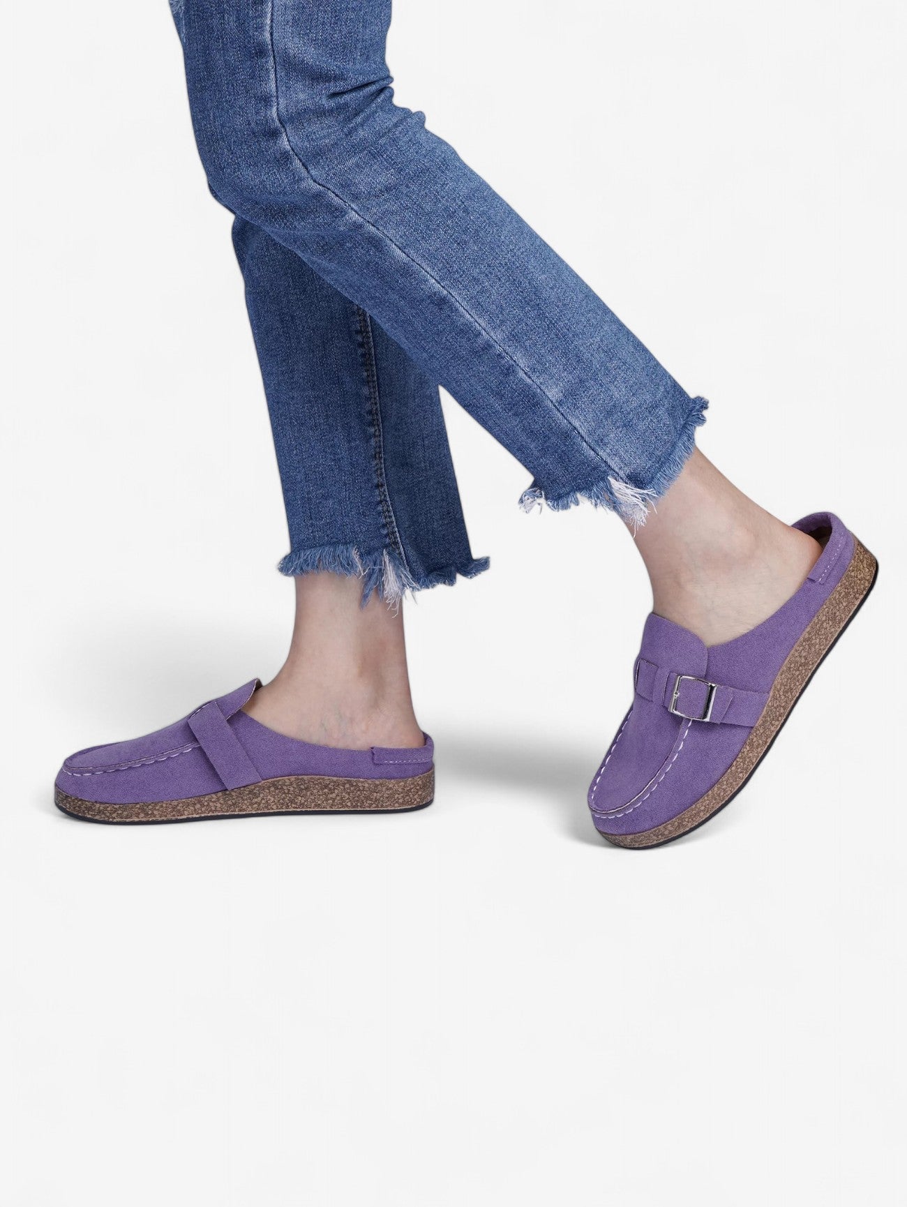 Jada Slip-On Mules | Faux Suede Clogs with Buckle Detail