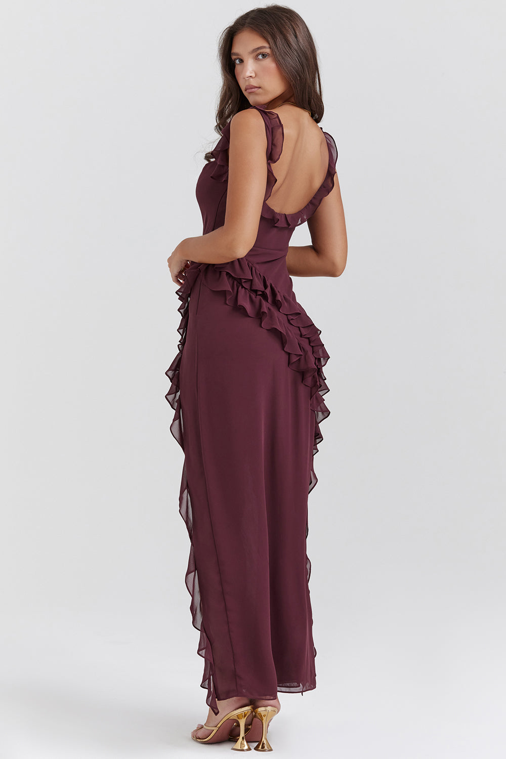 Étoile Ruffle Split Maxi Dress | Square Neckline, Sleeveless, Draped Hem