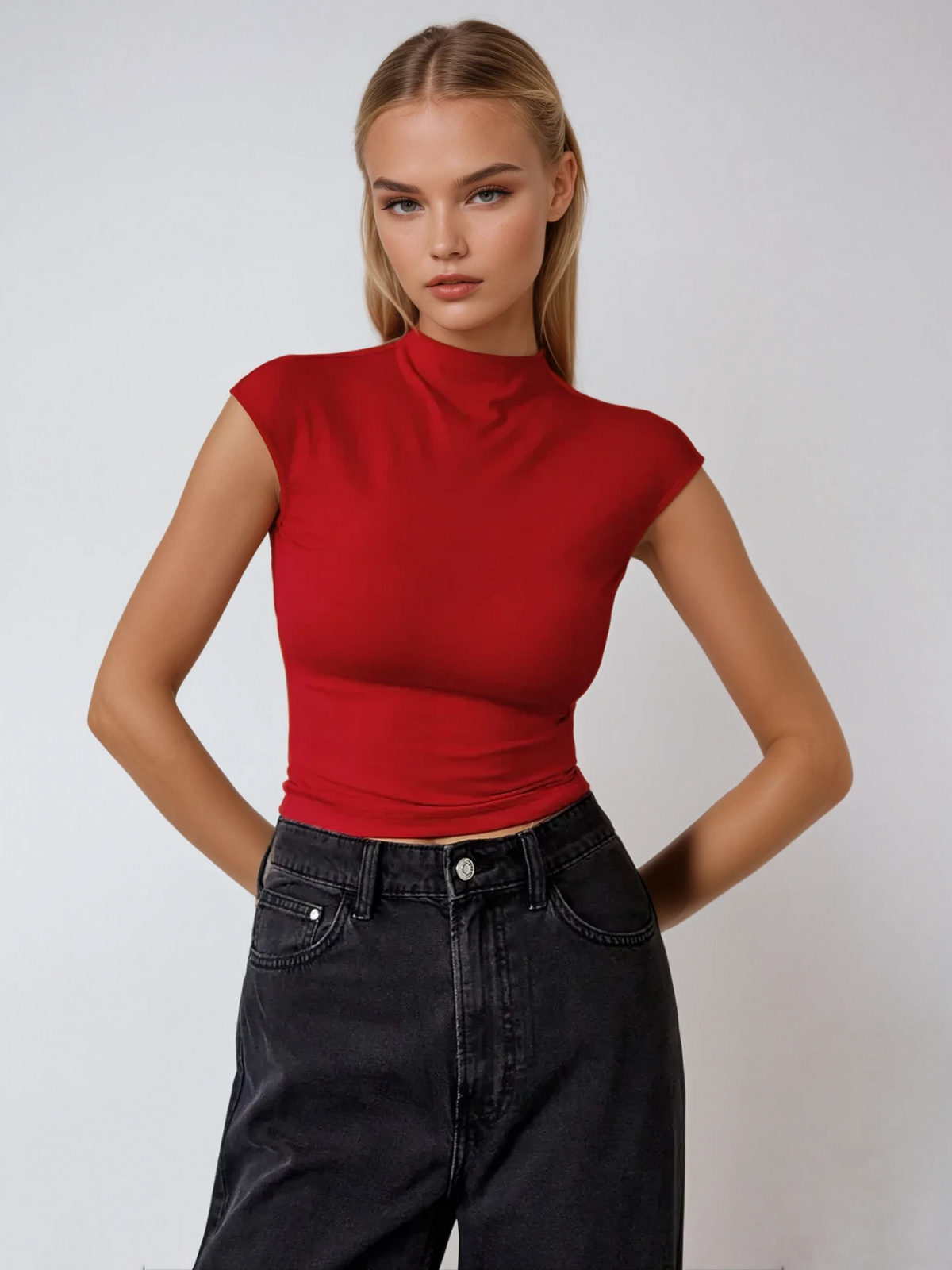 High Neck Sleeveless Top | Slim Fit Cropped Cut