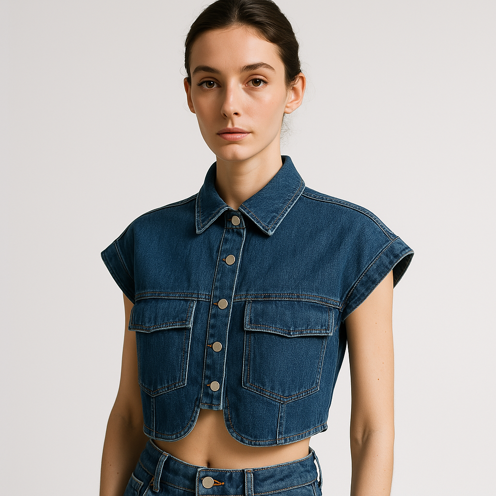 Cropped Denim Shirt | Sleeveless | Boxy Fit