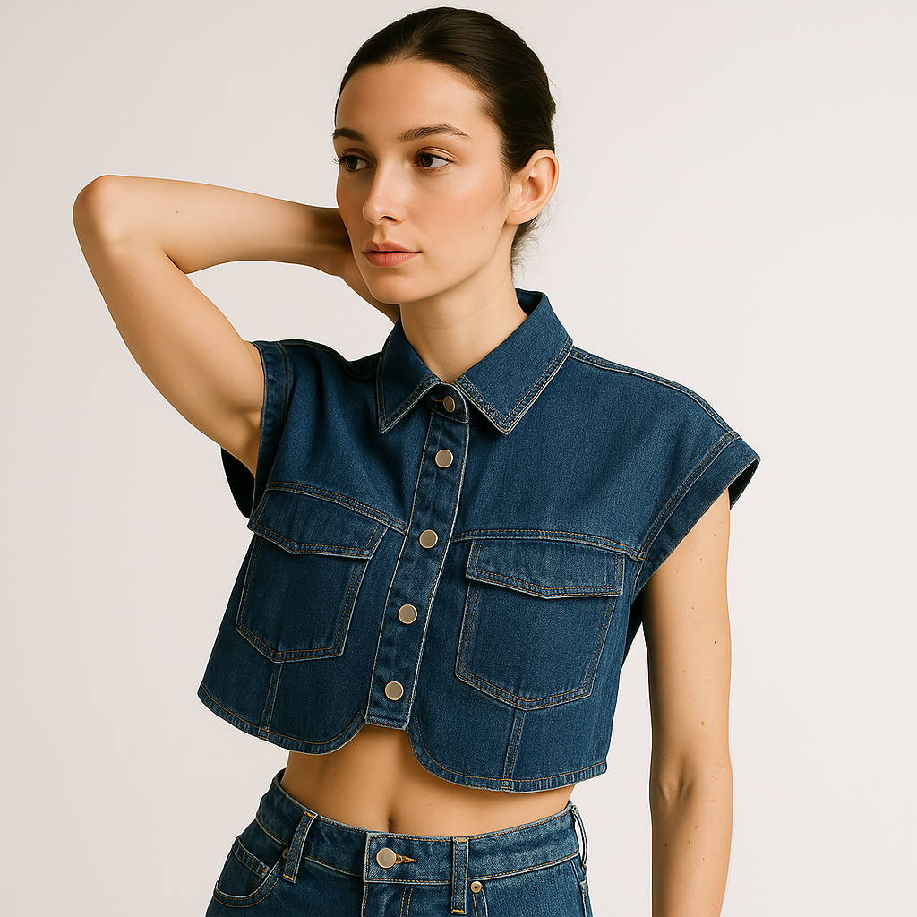 Cropped Denim Shirt | Sleeveless | Boxy Fit