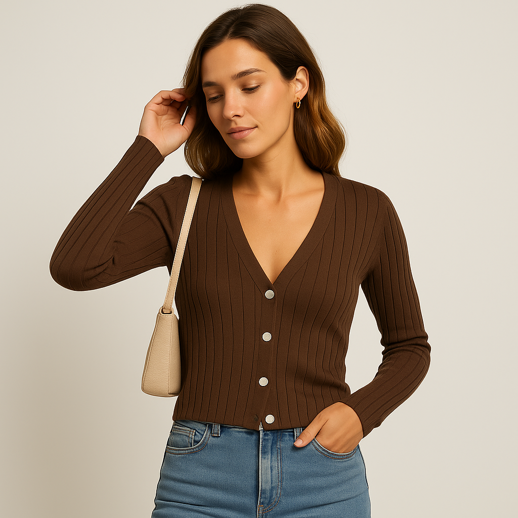 Ribbed Button Cardigan | V-Neck | Slim Fit