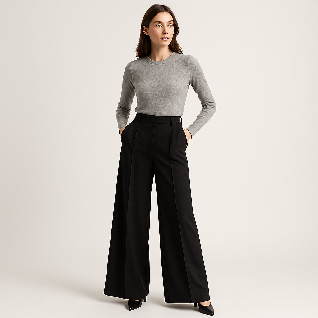 High-Waist Palazzo Trousers | Structured Twill | Refined Modern Silhouette
