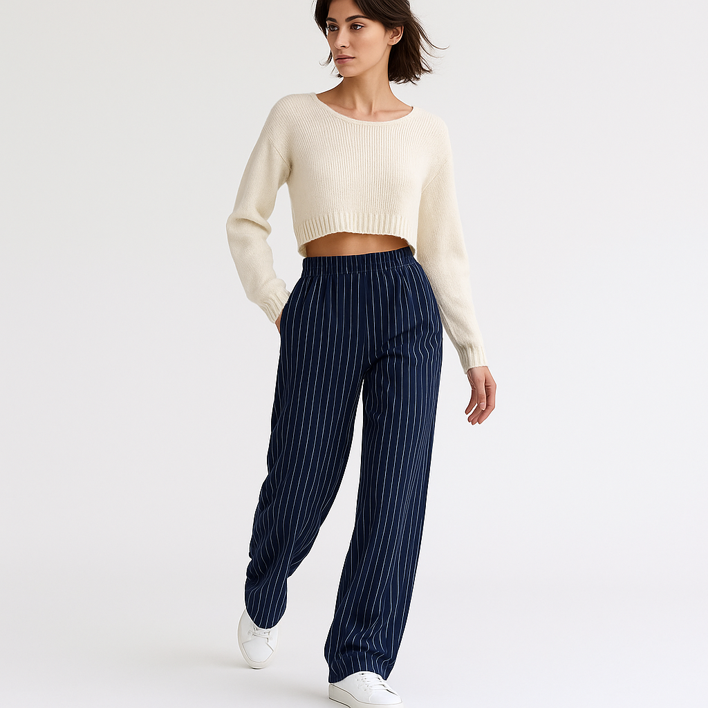 Pinstripe Relaxed Trousers | Elastic Waist | Effortless Modern Tailoring