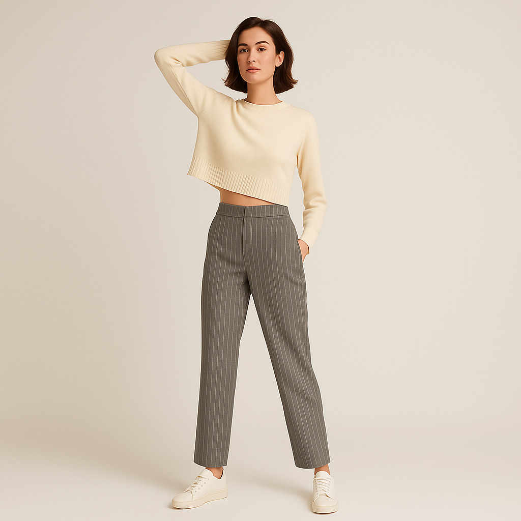 Pinstripe Relaxed Trousers | Elastic Waist | Effortless Modern Tailoring