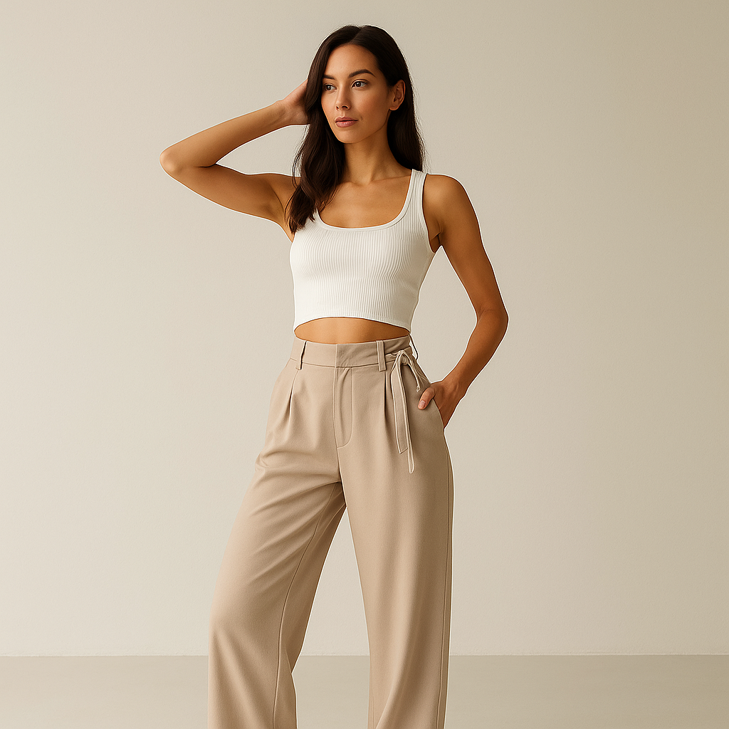 Wide-Leg High-Waist Trousers | Tie Detail | Fluid Silhouette