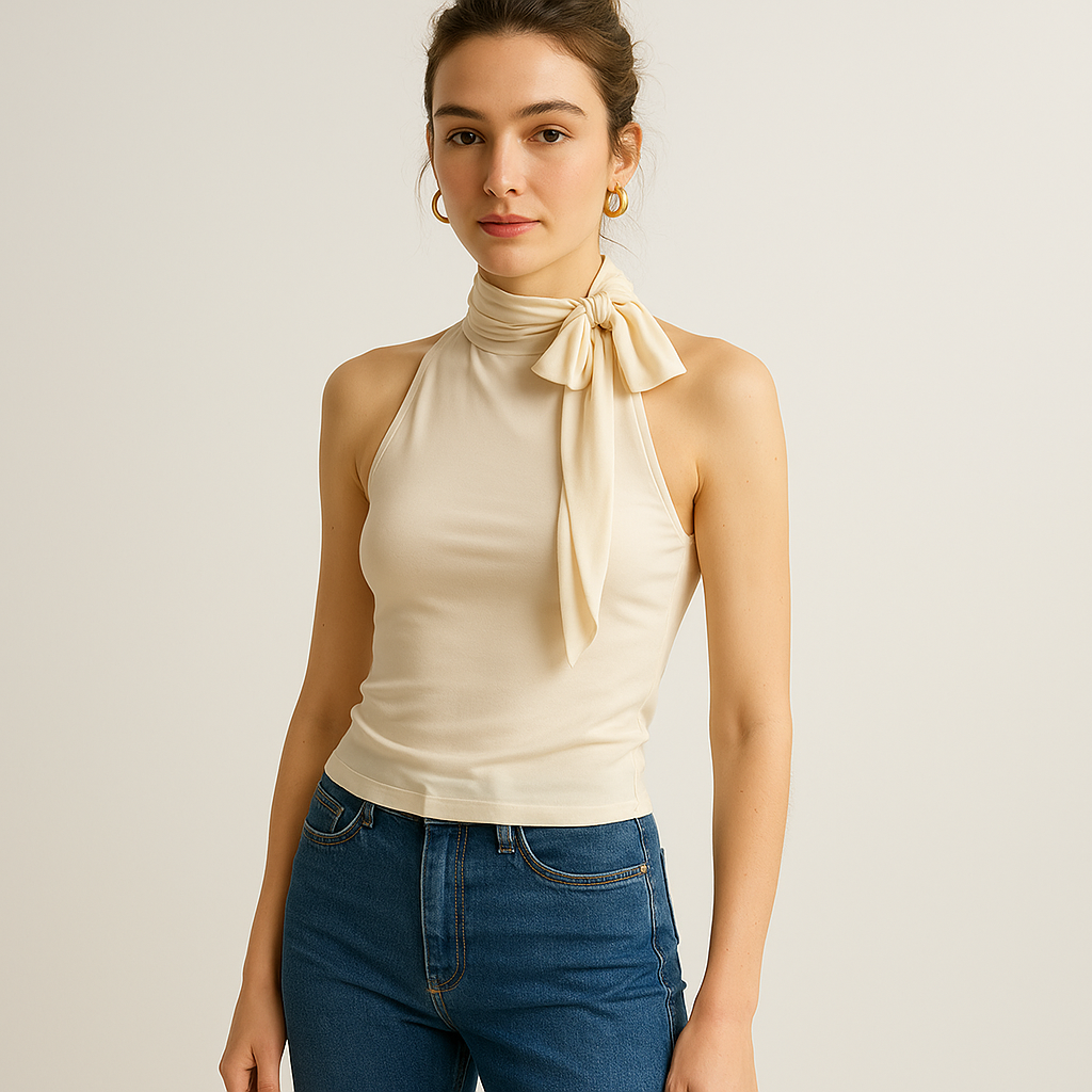 Halter Neck Top | Bow Tie Collar | Fluid Fit