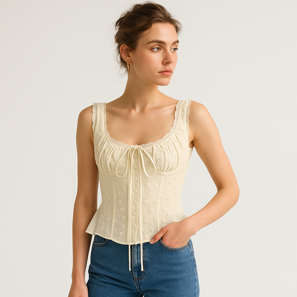 Embroidered Corset Top | Lace Straps | Peplum Silhouette