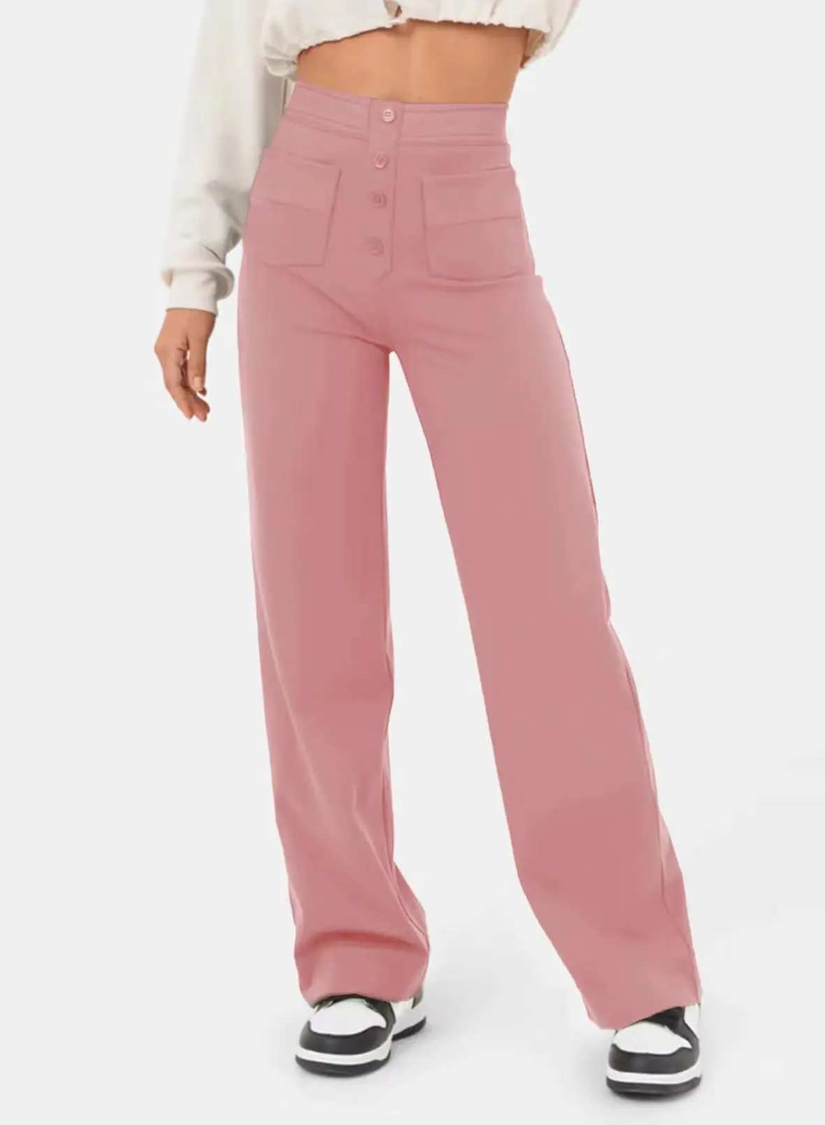 Maison High-Waist Wide-Leg Trousers with Pocket Detailing