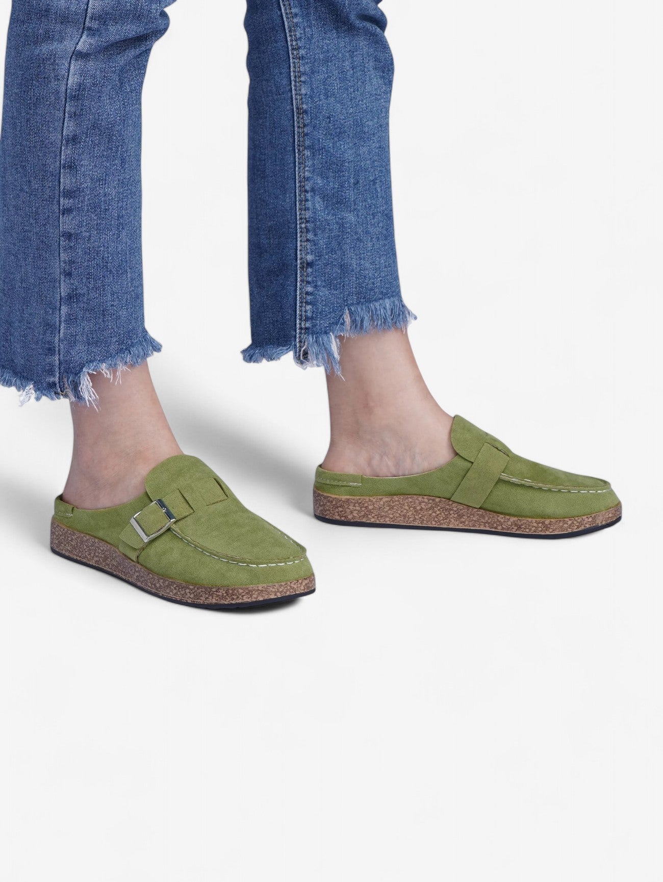 Jada Slip-On Mules | Faux Suede Clogs with Buckle Detail