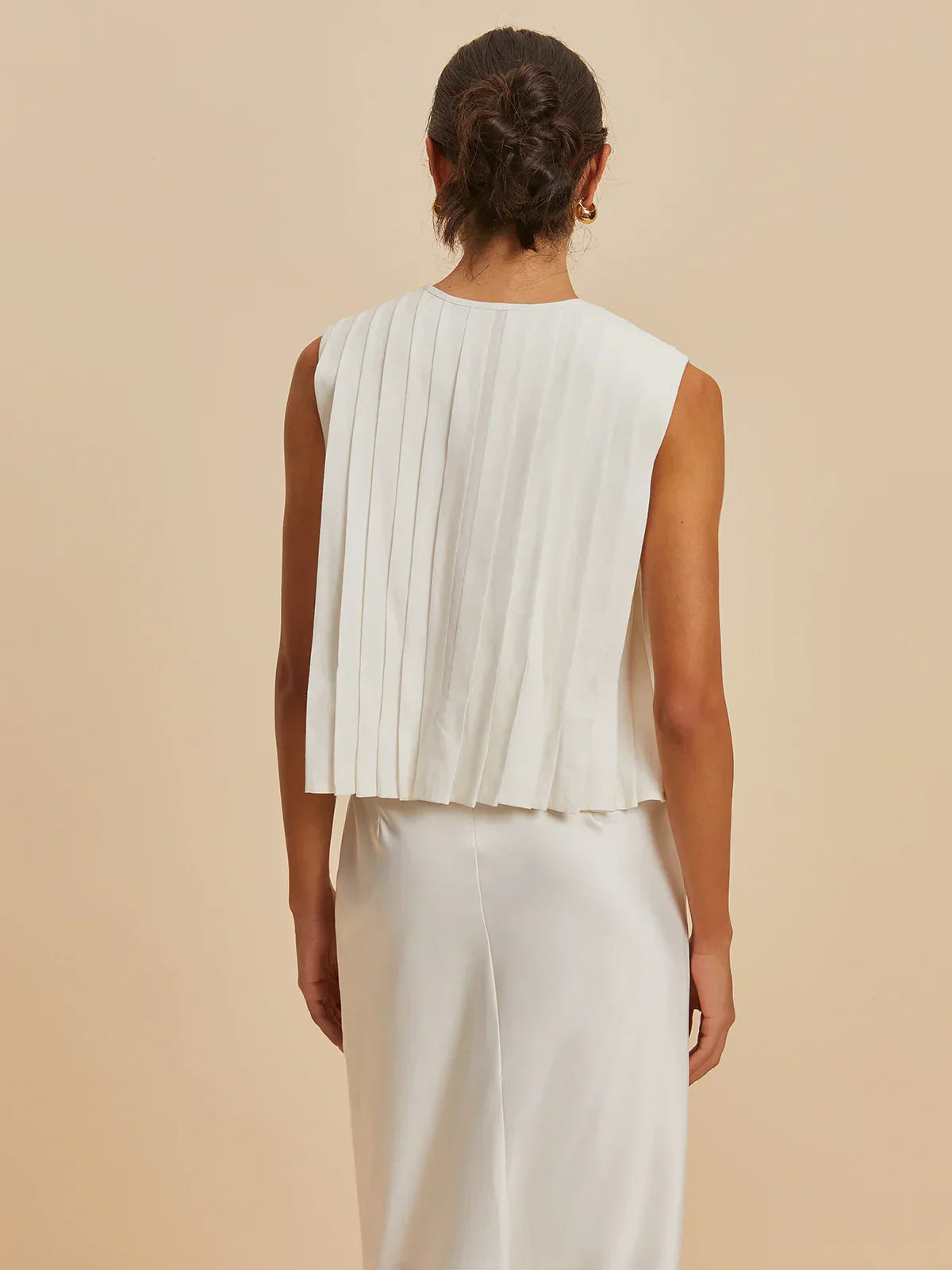 Pleated Tie-Front Sleeveless Blouse | Cotton-Linen Blend