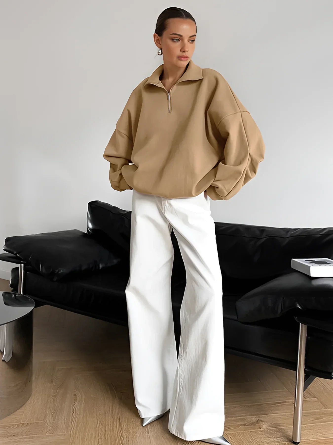 Maison Lapel Zipper Pullover Sweatshirt | Relaxed Fit | Autumn Winter