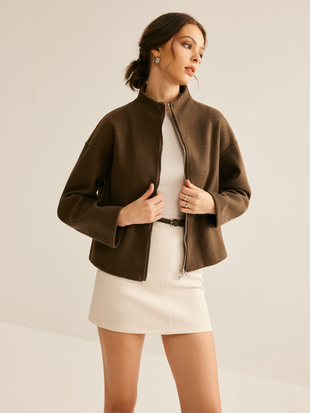 Minimalist Stand-Collar Jacket | Cropped Silhouette | Refined Casual