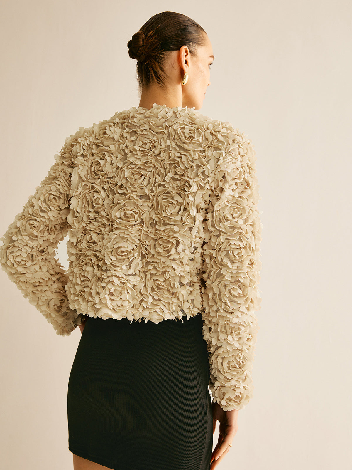 Textured Short Jacket | 3D Floral Design | Elegant Statement Piece