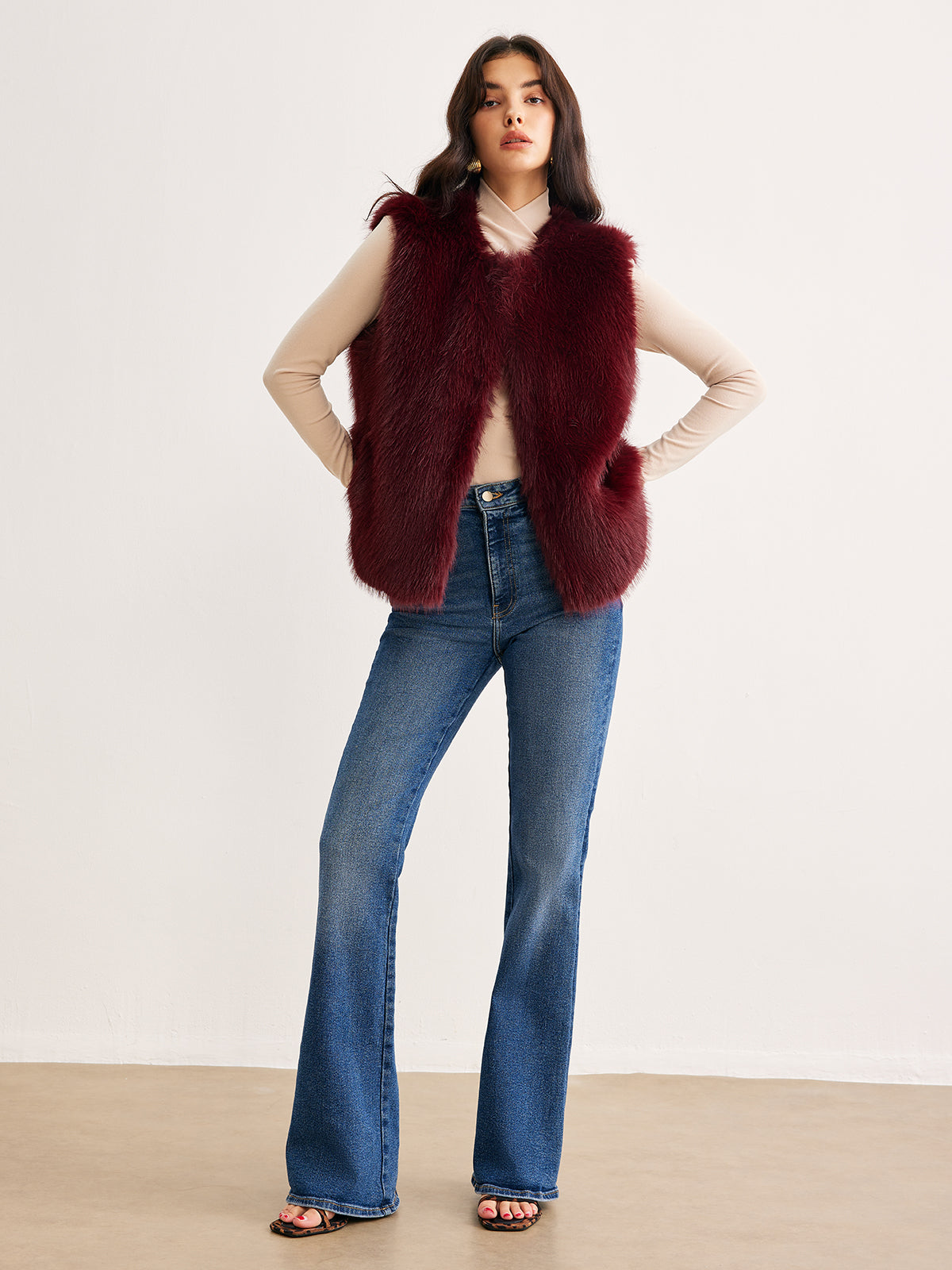 Faux Fur Vest | Burgundy | Soft Touch Finish