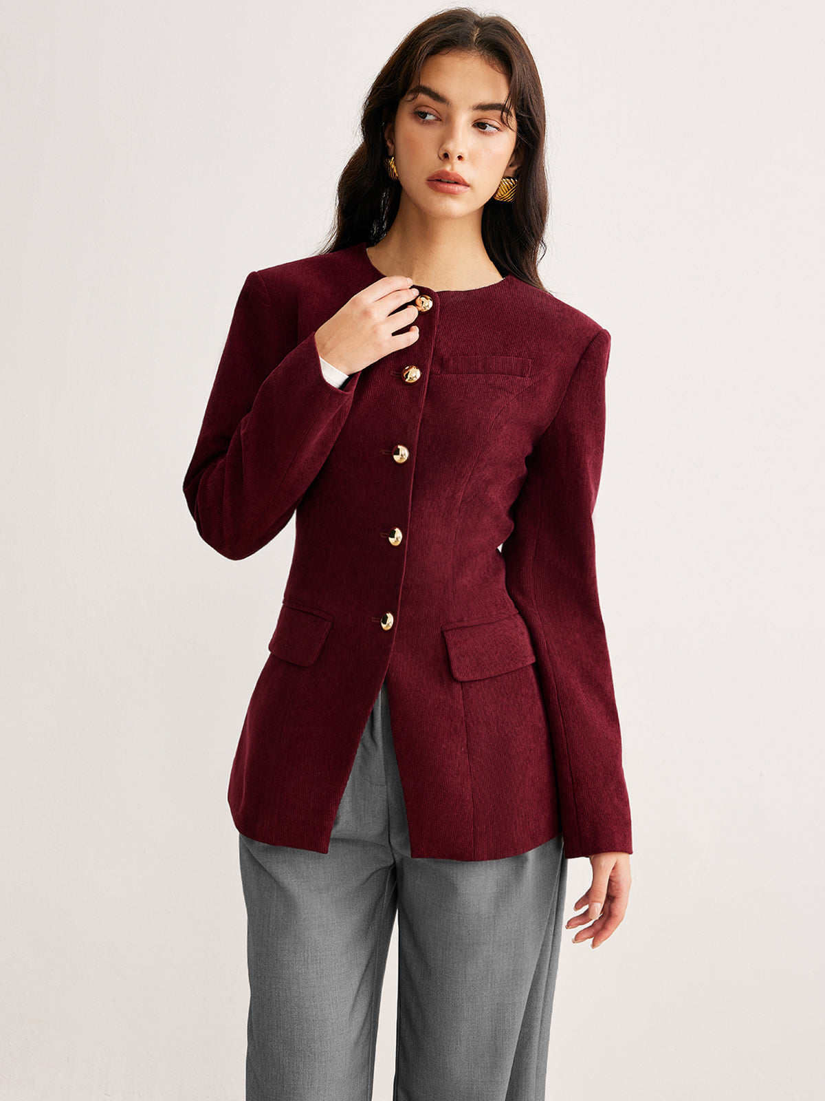 Fitted Blazer with Gold Buttons | Structured Silhouette