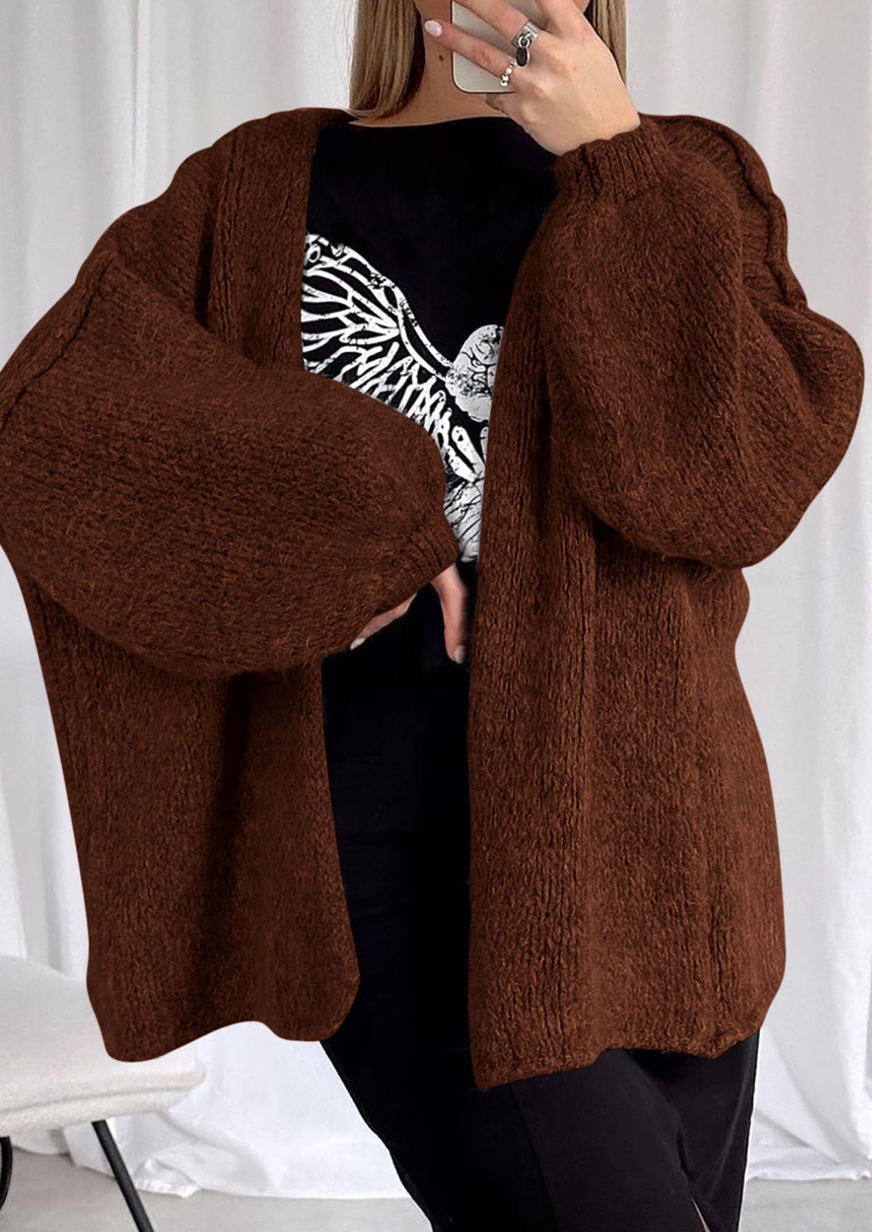 Maple Lumi Womens Oversized Cardigan Sweaters Fall Long Lantern Sleeve Knit Open Front Lightweight Sweater