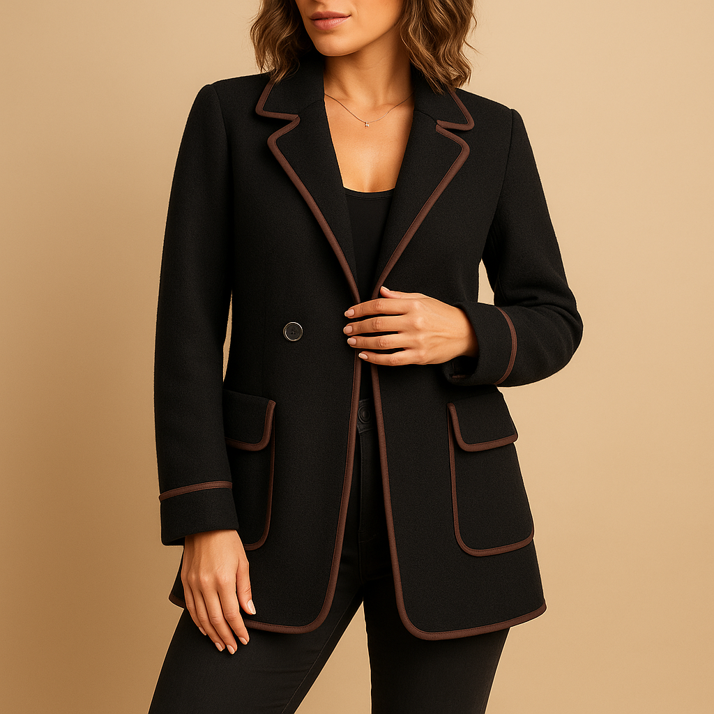 Longline Blazer Jacket | Contrast Piping | Single Button Closure