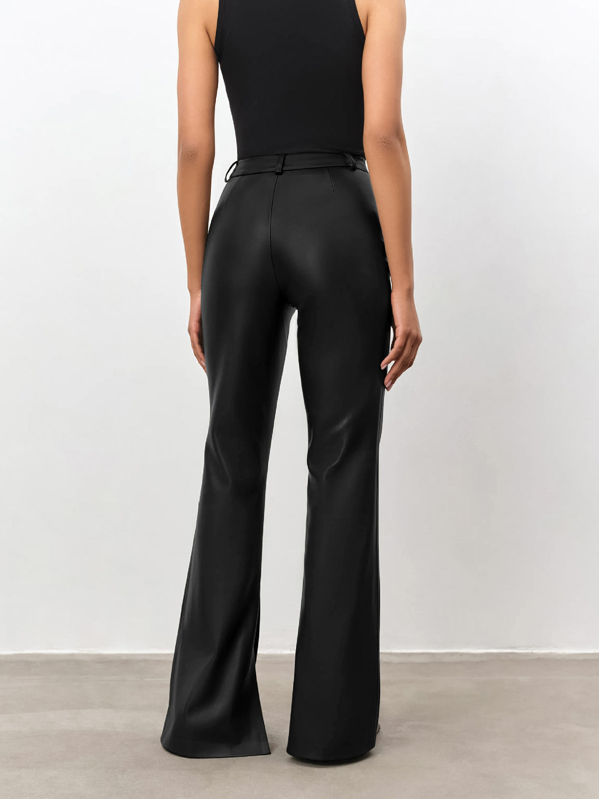 High Waisted Faux Leather Flare Trousers | Structured Fit