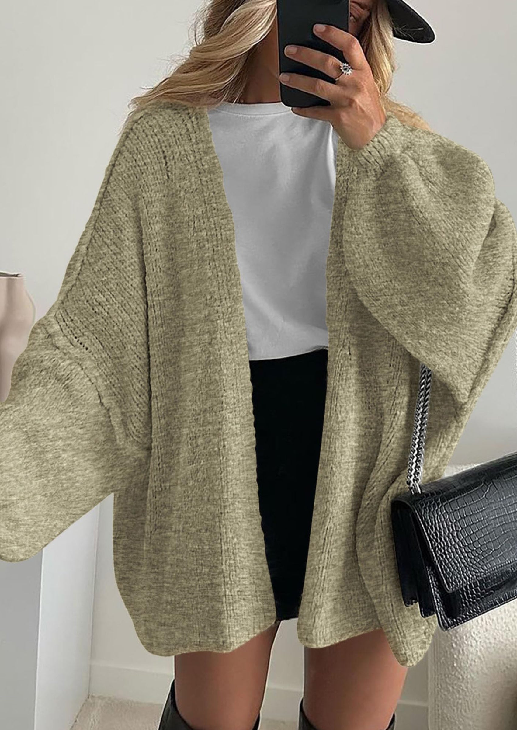 Maple Lumi Womens Oversized Cardigan Sweaters Fall Long Lantern Sleeve Knit Open Front Lightweight Sweater