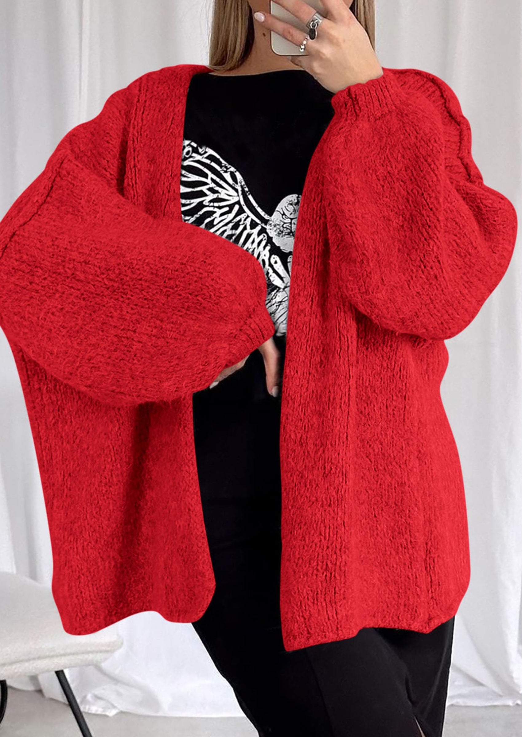 Maple Lumi Womens Oversized Cardigan Sweaters Fall Long Lantern Sleeve Knit Open Front Lightweight Sweater