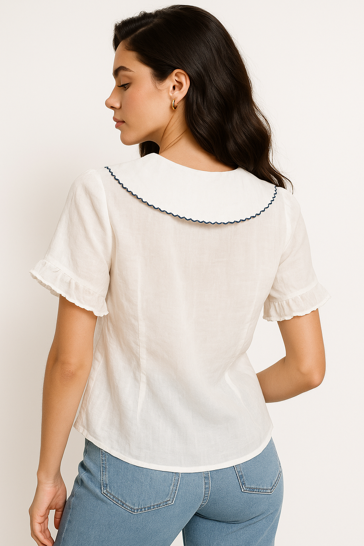 Maison Retro Doll Collar Shirt | Short Sleeve | Cotton-Linen Blend