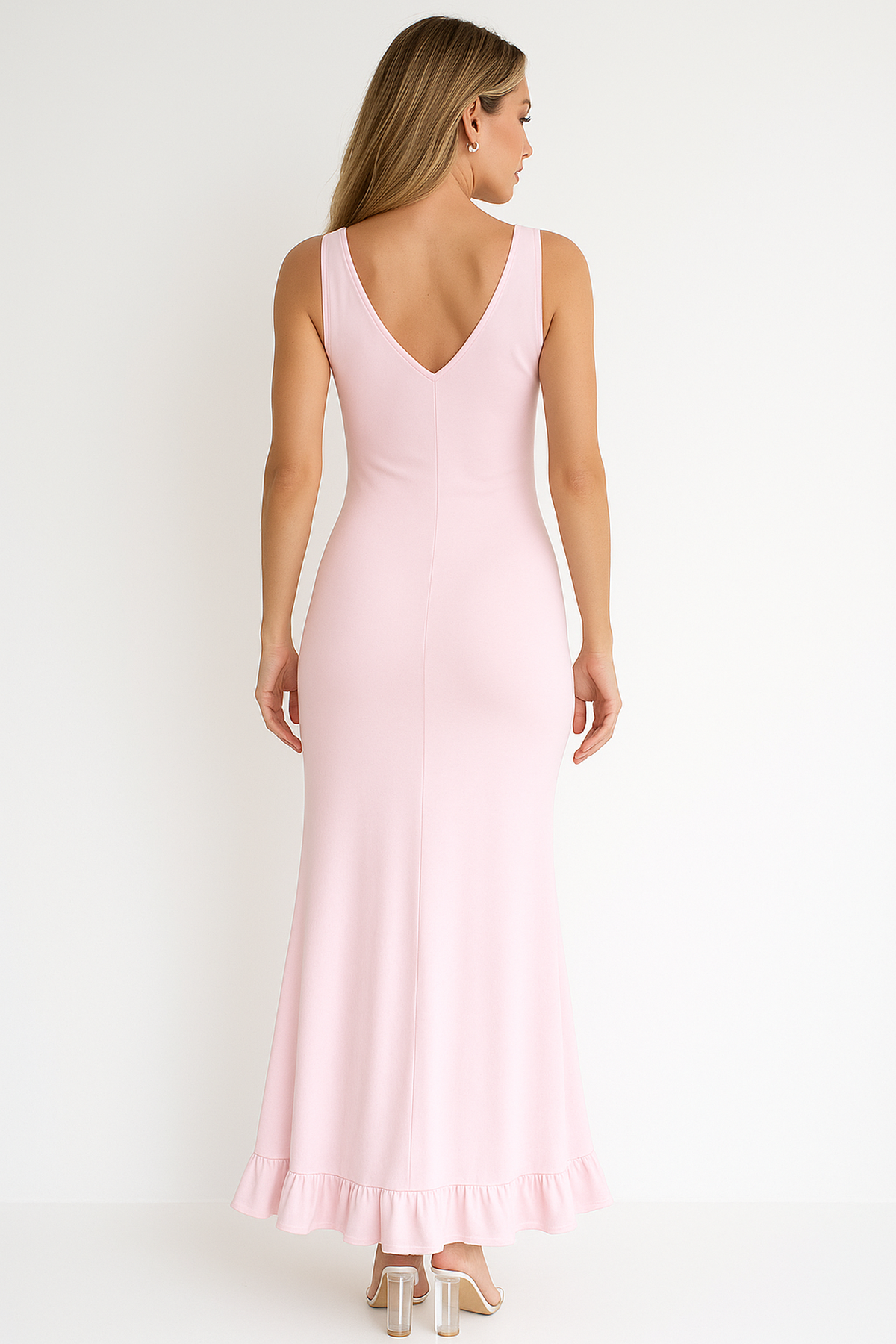 Nocturne V-Neck Maxi Dress | Side Slit | Flounced Hem