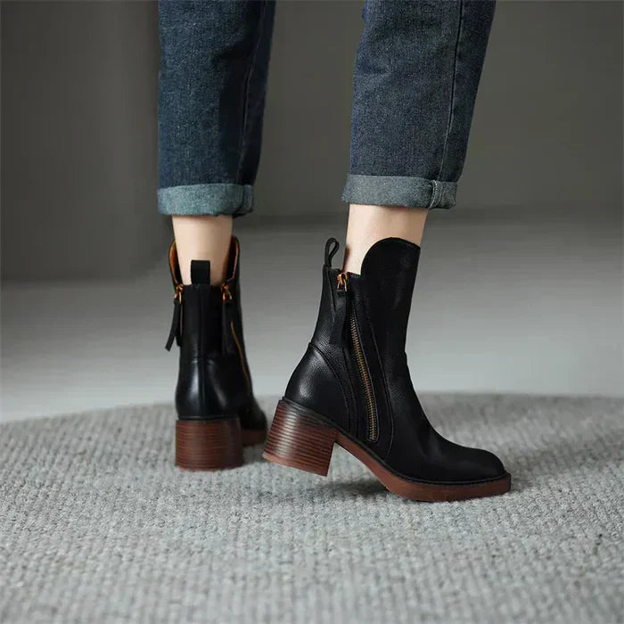 Block Heel Ankle Boots | Zip Closure | Refined Winter Design
