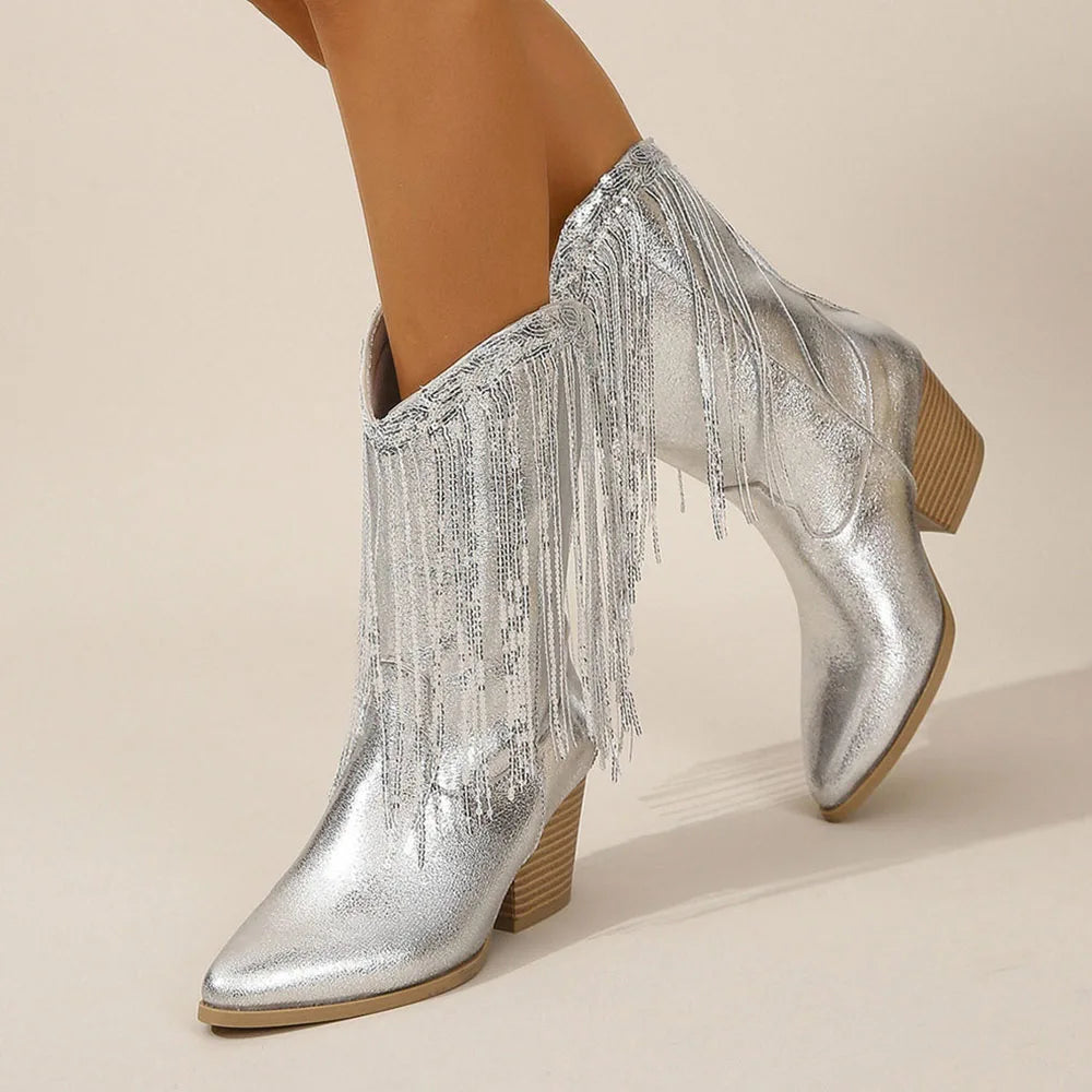 Étoile Fringe Mid-Calf Western Boots | Pointed Toe | Block Heel