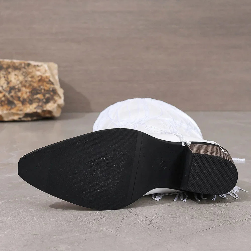 Étoile Fringe Mid-Calf Western Boots | Pointed Toe | Block Heel