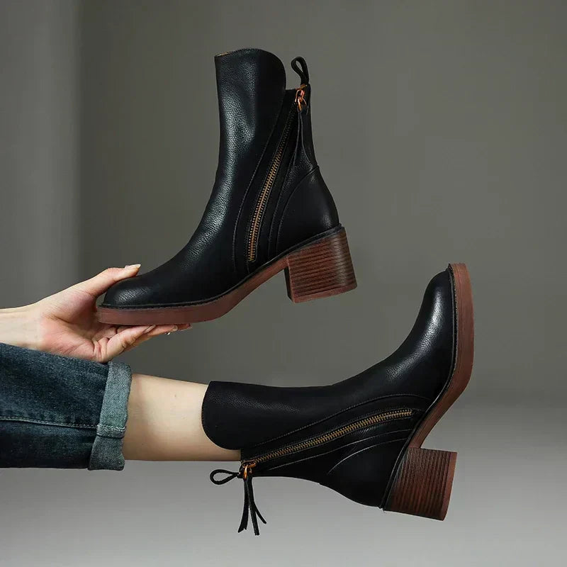 Block Heel Ankle Boots | Zip Closure | Refined Winter Design