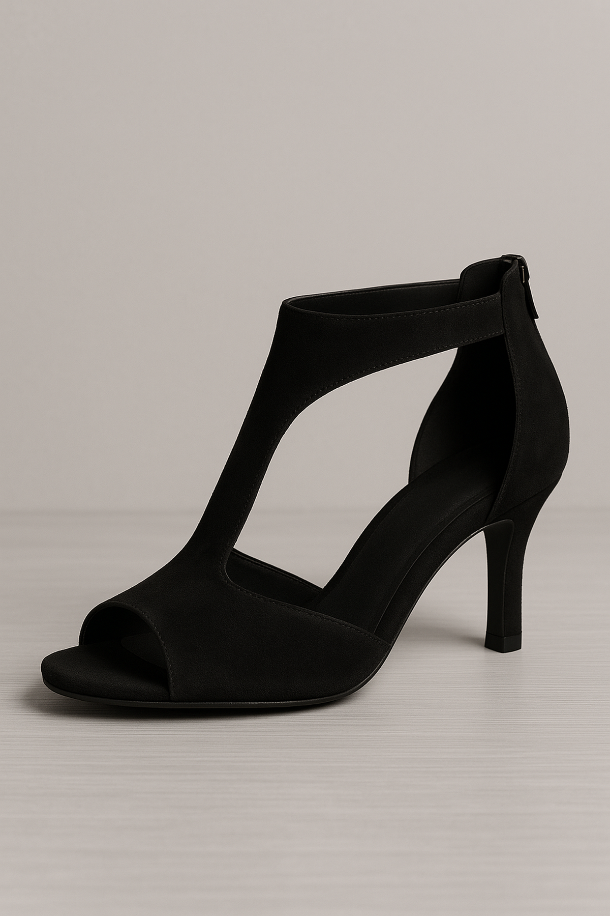 Suede Peep Toe Sandals | Mid Heel | Back Zip
