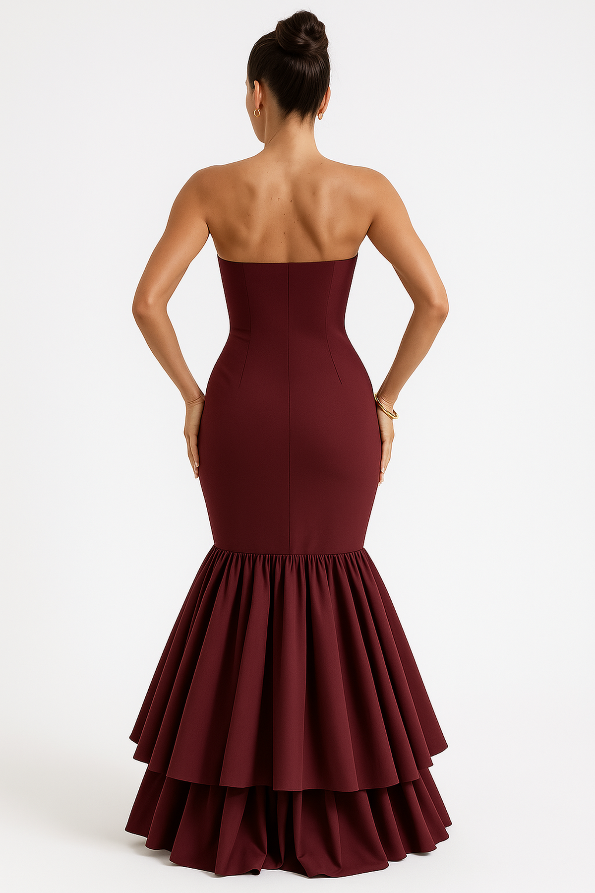 Strapless Ruffle Maxi Dress | High Slit and Bodycon Fit