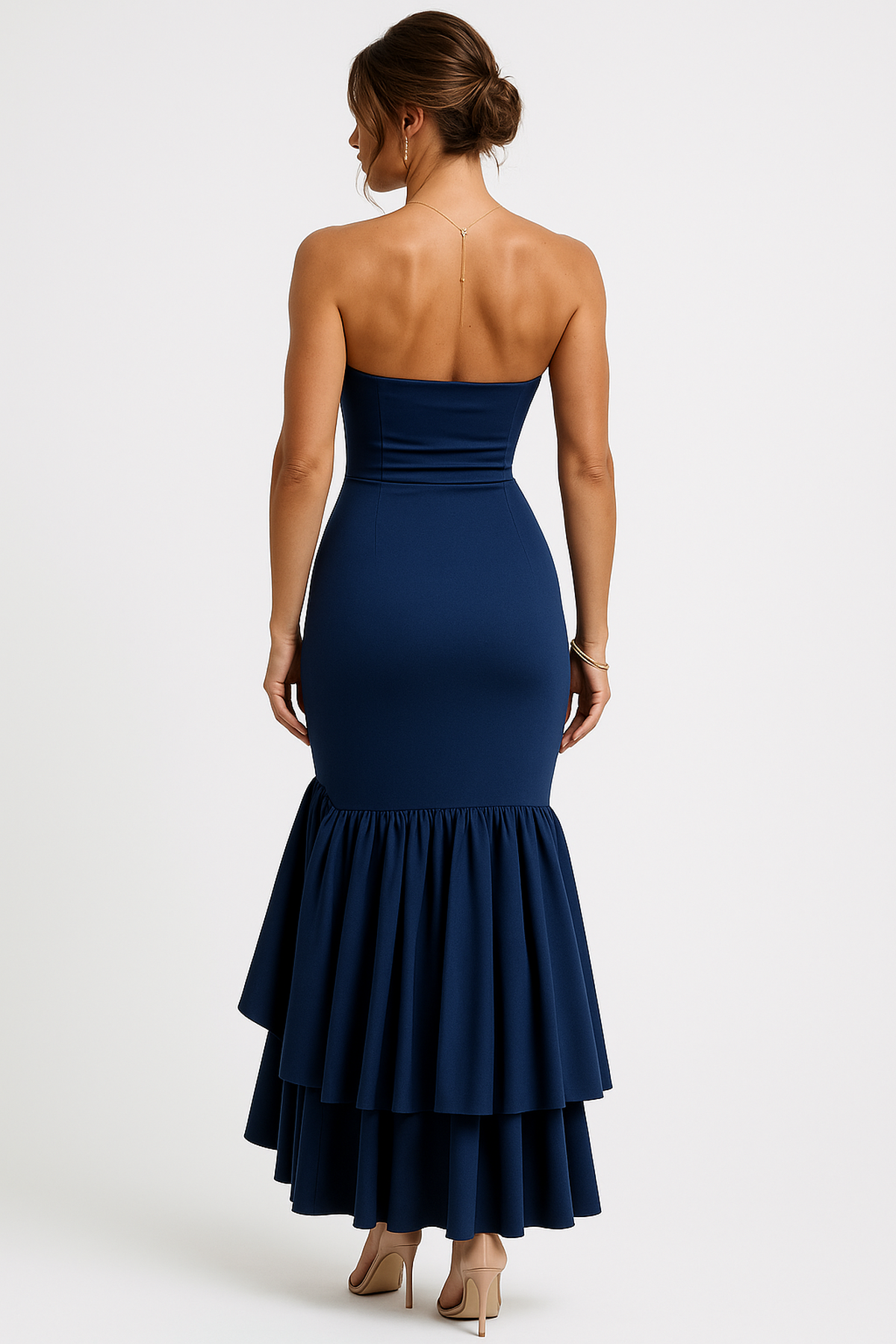 Strapless Ruffle Maxi Dress | High Slit and Bodycon Fit