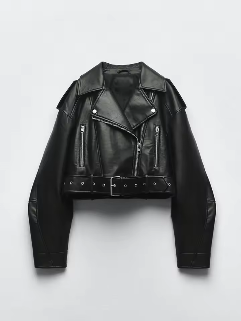 Faux Leather Biker Jacket | Cropped Fit