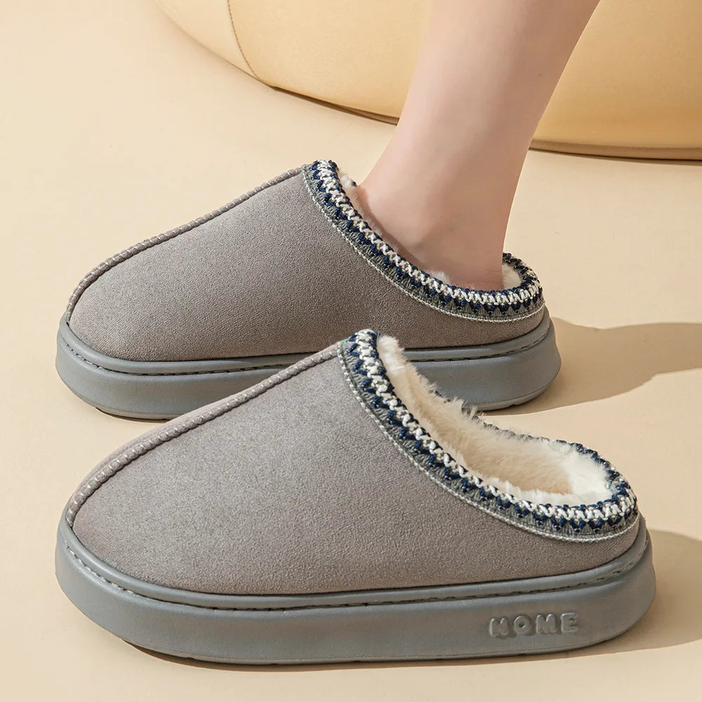 Women's Faux Suede Slippers | Plush Lined Indoor Platform