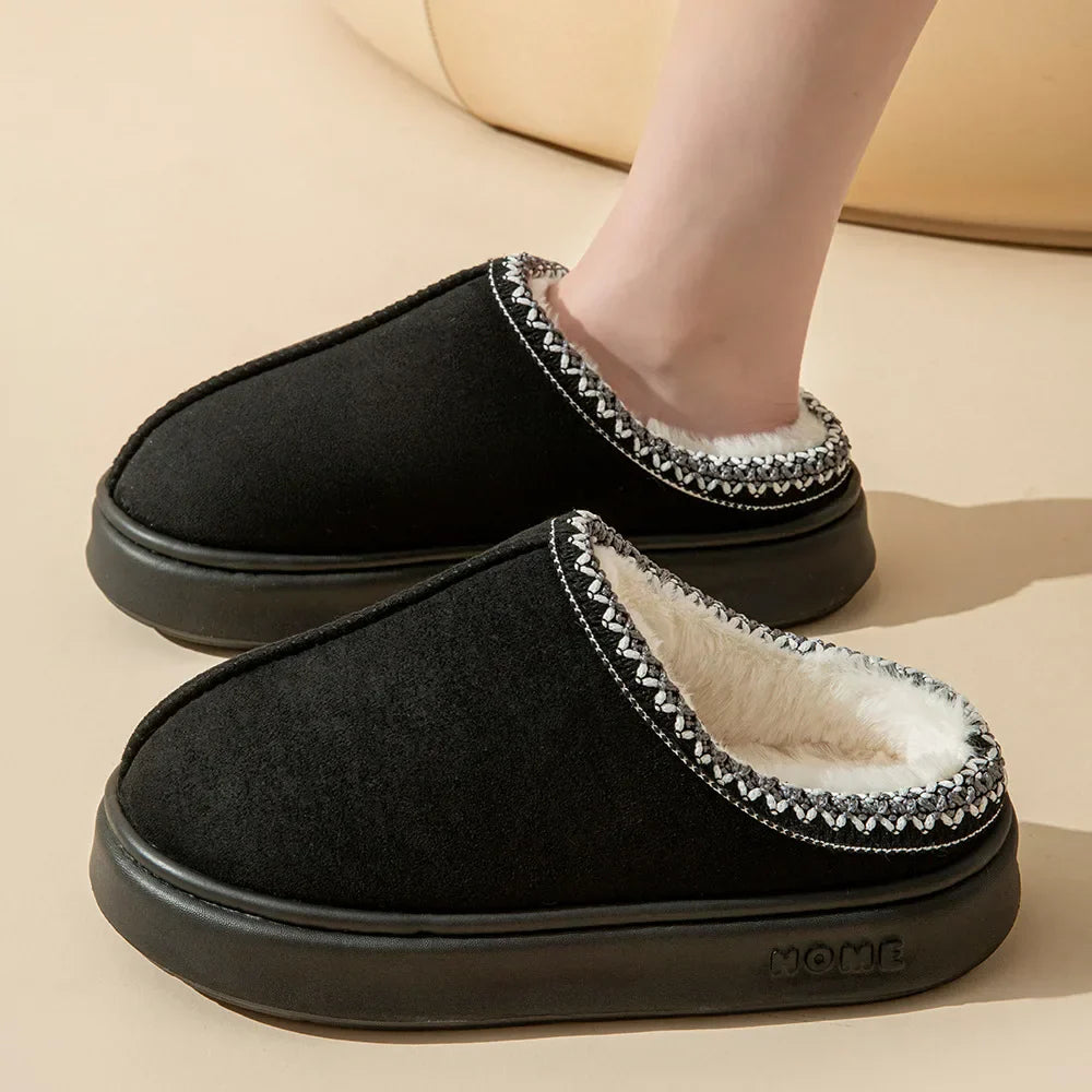 Women's Faux Suede Slippers | Plush Lined Indoor Platform