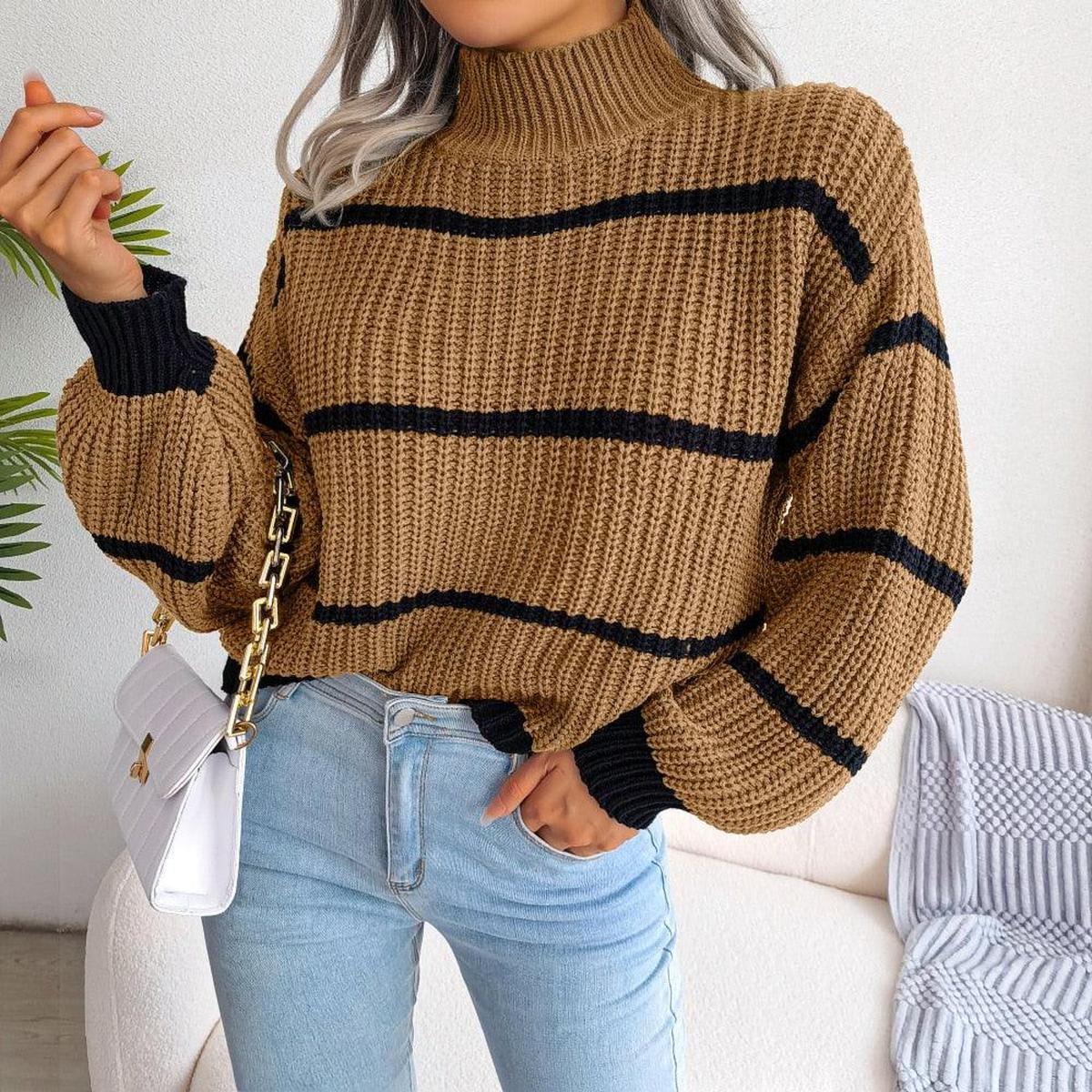 Striped Knit Sweater | High Neck | Relaxed Fit