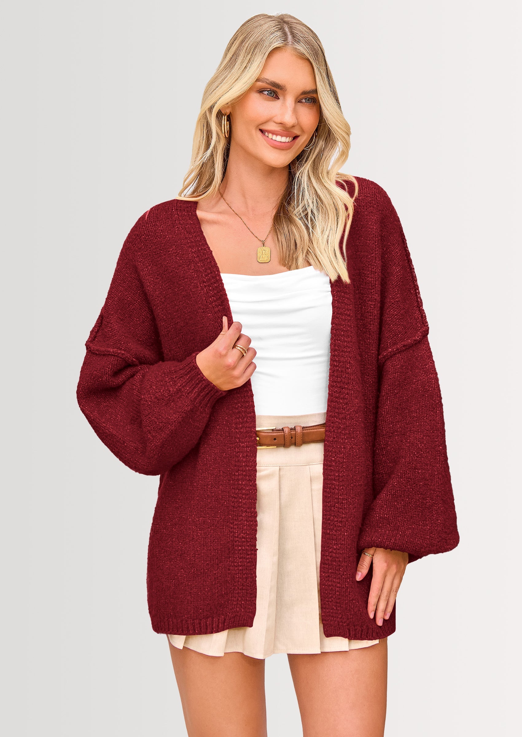 Maple Lumi Womens Oversized Cardigan Sweaters Fall Long Lantern Sleeve Knit Open Front Lightweight Sweater