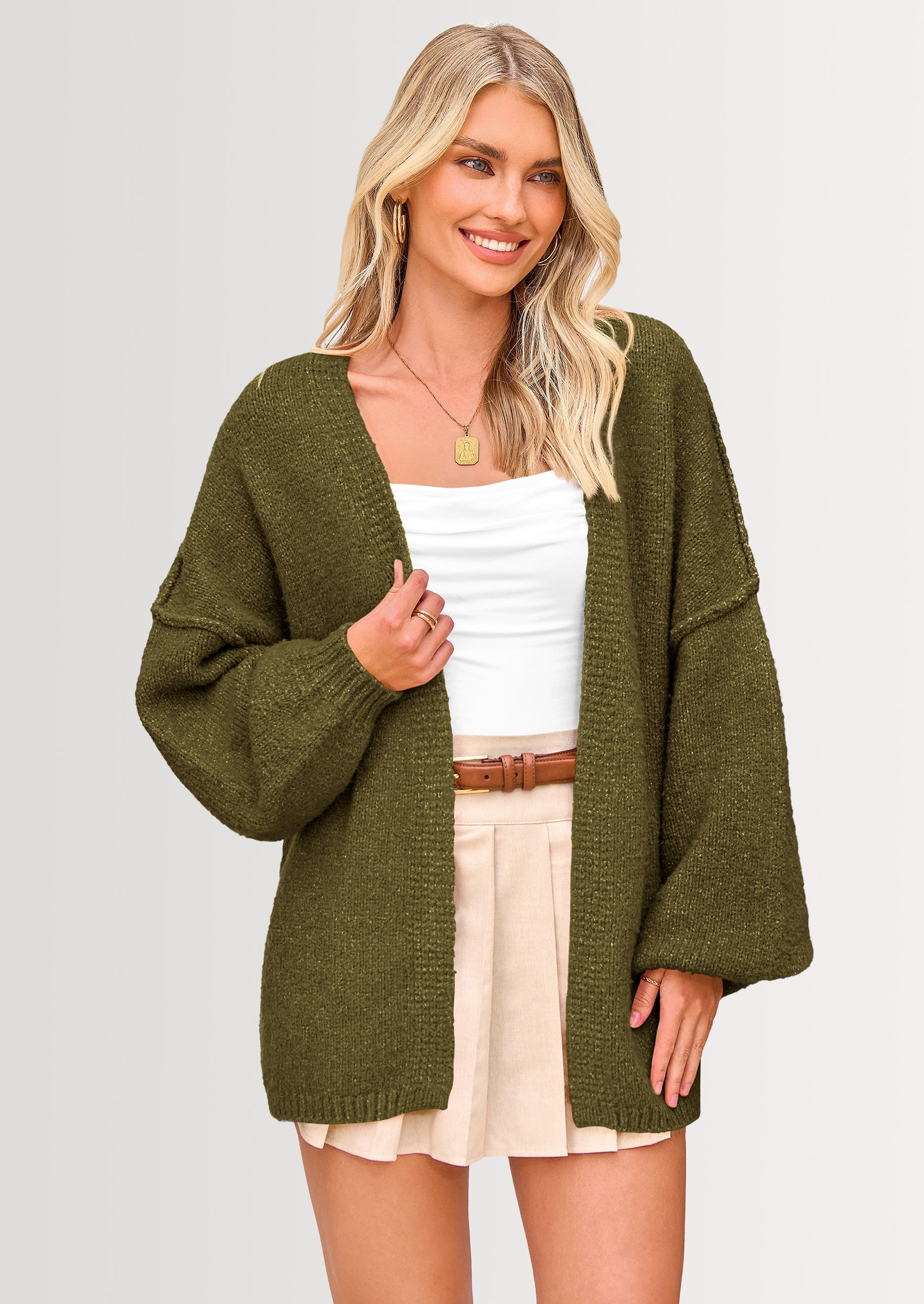 Maple Lumi Womens Oversized Cardigan Sweaters Fall Long Lantern Sleeve Knit Open Front Lightweight Sweater