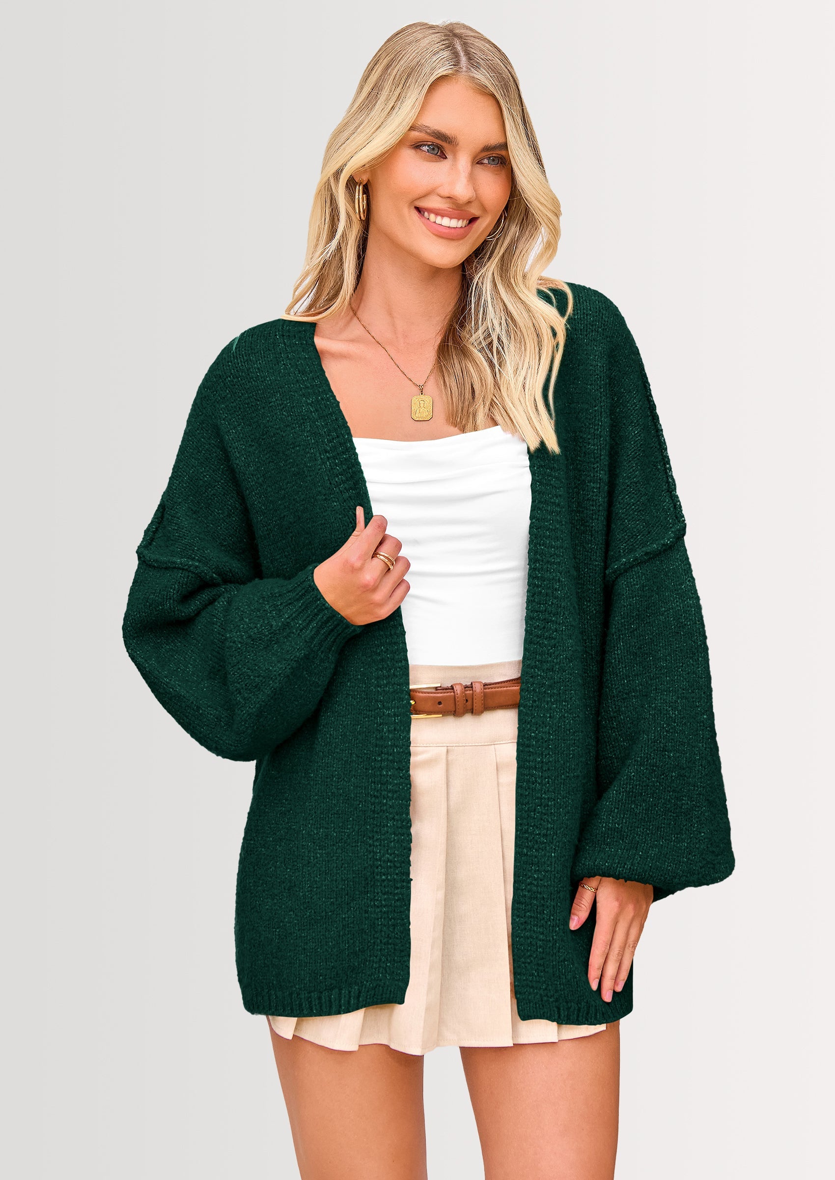 Maple Lumi Womens Oversized Cardigan Sweaters Fall Long Lantern Sleeve Knit Open Front Lightweight Sweater