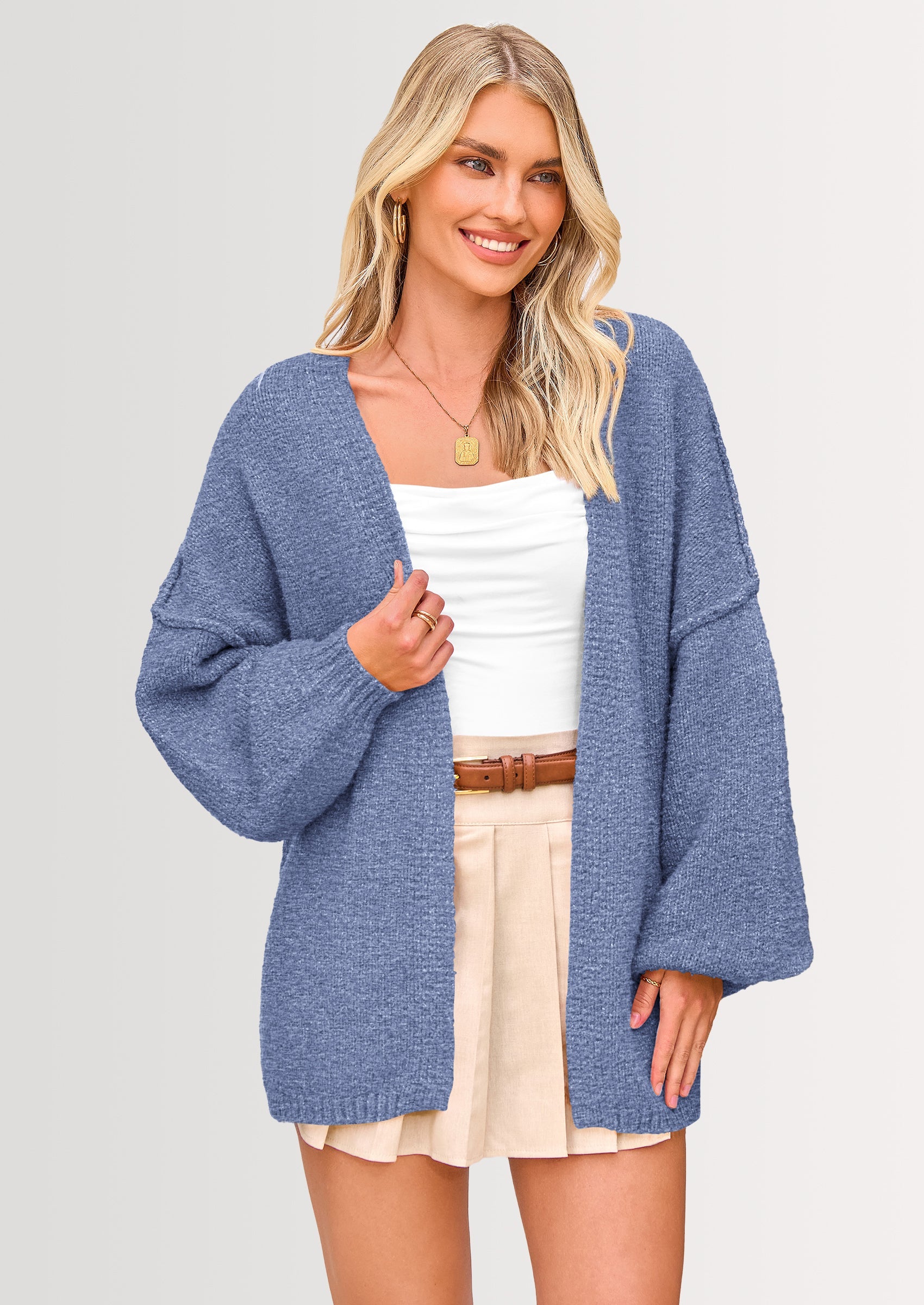 Maple Lumi Womens Oversized Cardigan Sweaters Fall Long Lantern Sleeve Knit Open Front Lightweight Sweater