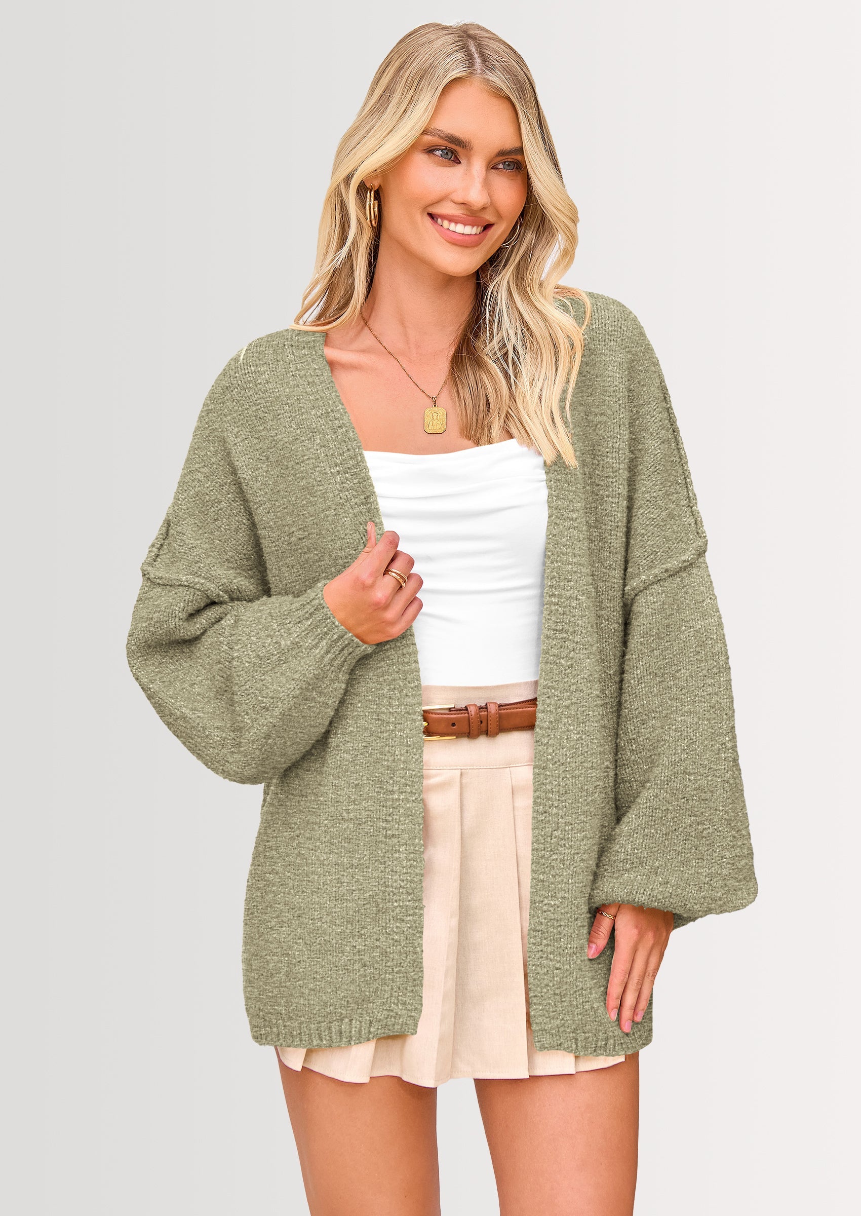 Maple Lumi Womens Oversized Cardigan Sweaters Fall Long Lantern Sleeve Knit Open Front Lightweight Sweater