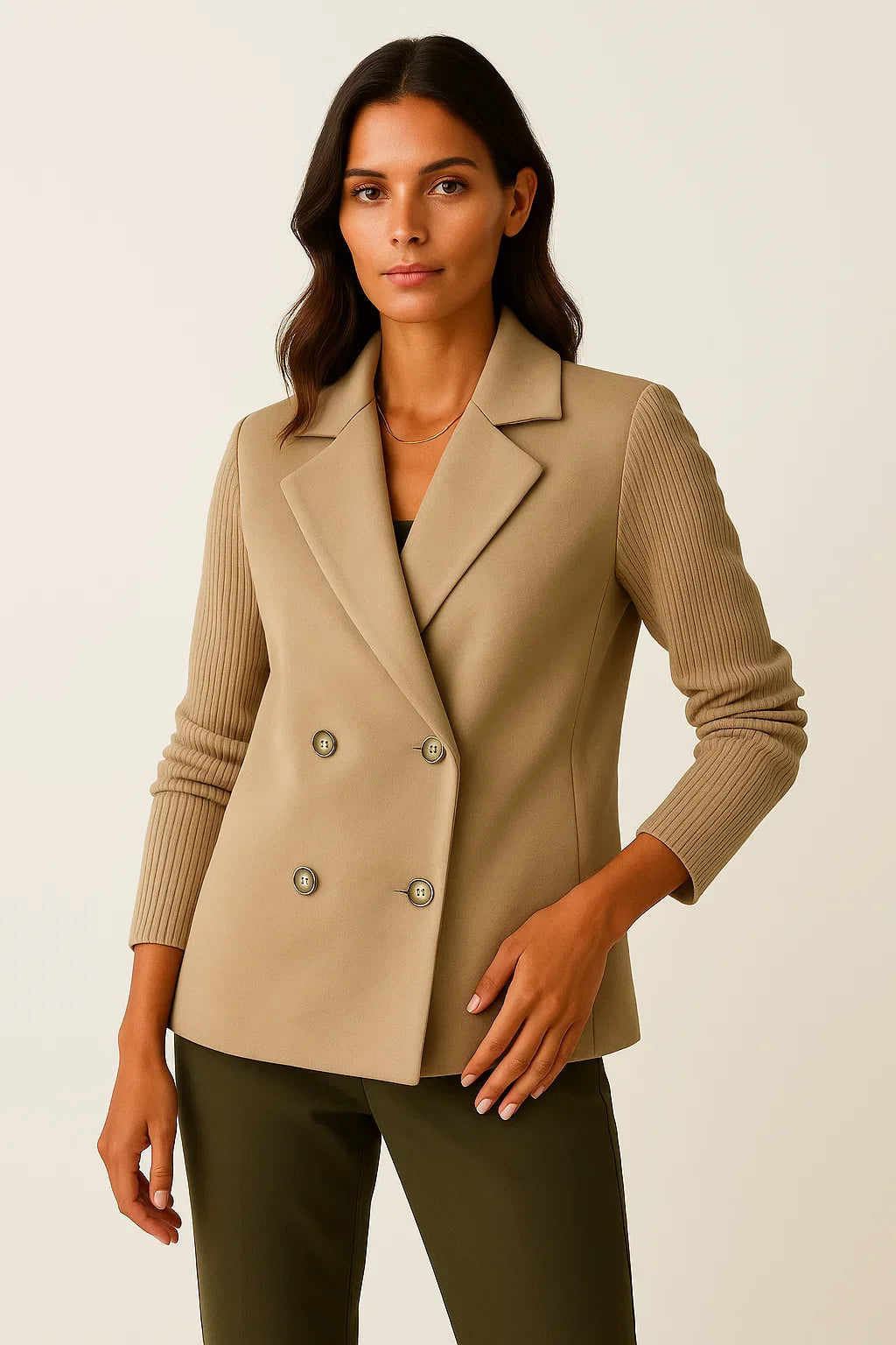 Atelier Knit-Sleeve Blazer | Double-Breasted Wool Blend