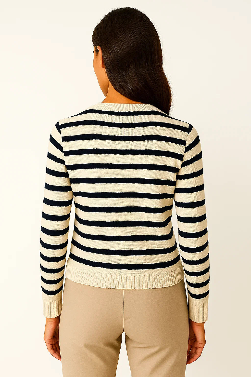 Striped Button Cardigan | Soft Knit | Gold Accent Detailing