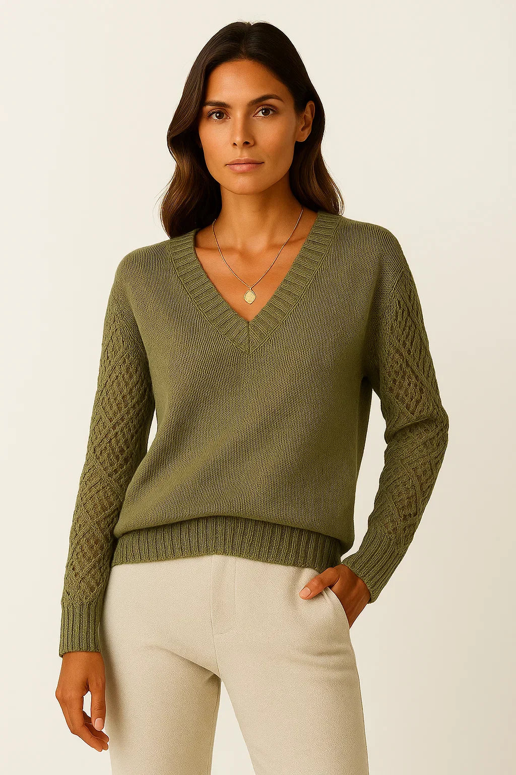 Aurora Open-Knit V-Neck Sweater | Lightweight Cotton Blend | Relaxed Fit