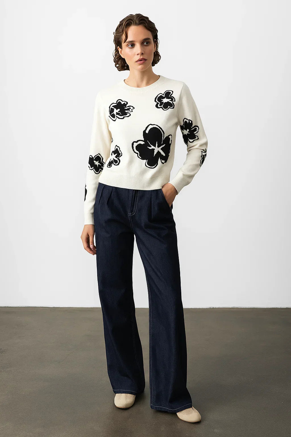 Floral Knit Sweater | Contrast Design | Modern Silhouette
