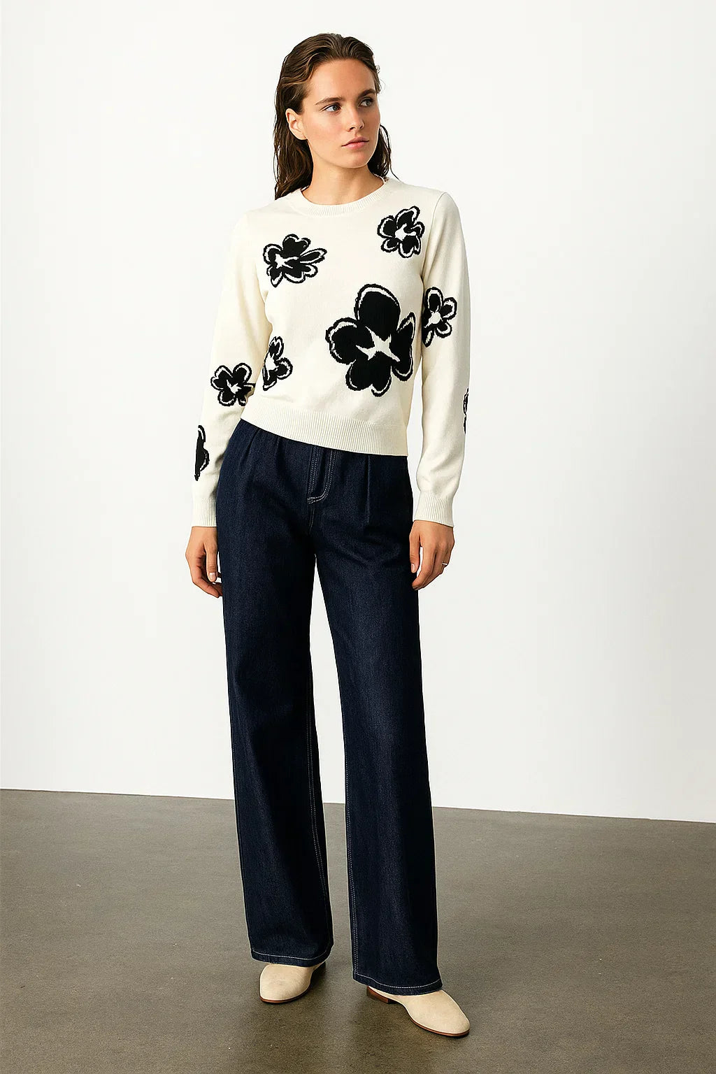 Floral Knit Sweater | Contrast Design | Modern Silhouette