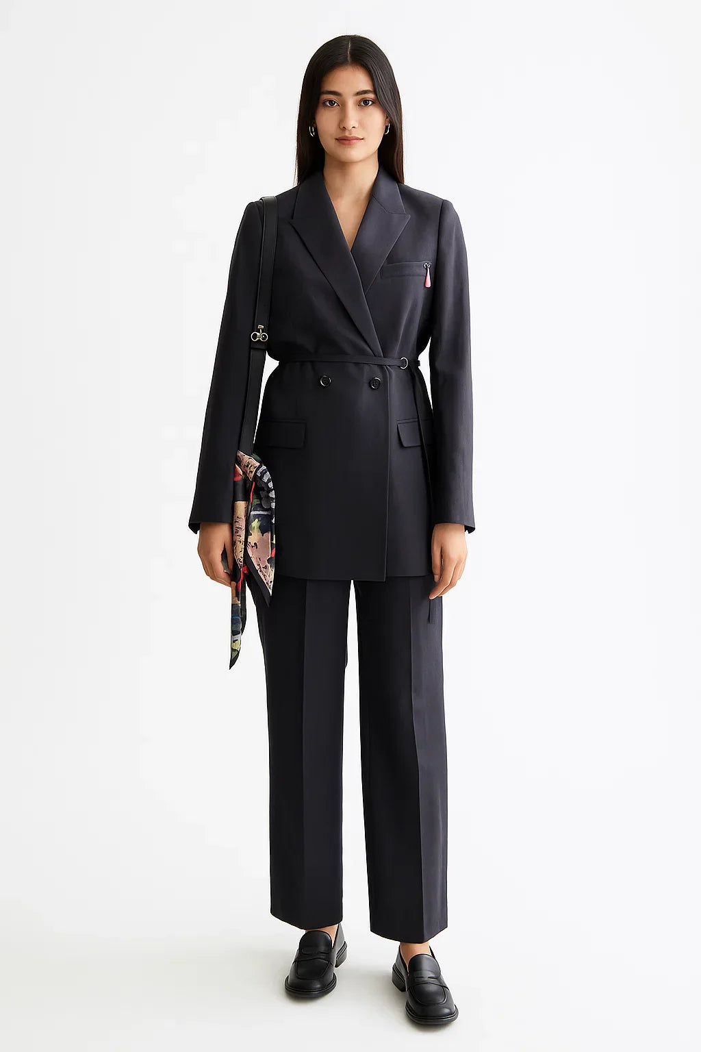 Double Breasted Longline Blazer | Twill Weave | Structured Fit